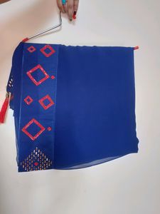 Totally New Royal Blue Saree Wid Blouse