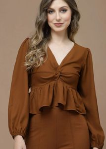 Chic Brown Peplum Top