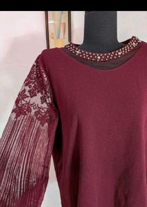 Elegant Maroon Lace Sleeve Top
