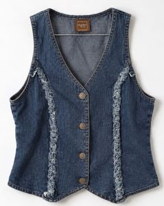 Blue Denim Vest with Fringed Details