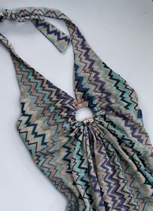 Boho Halter Neck Zigzag knot Maxi Dress length 57