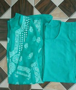 Teal chikankari Embroidered Kurta &amp;bottom Set