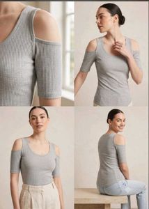 Grey Cold Shoulder Ribbed Top