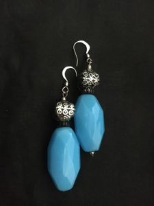 Blue Faceted glass chalcedony Dangle Earrings