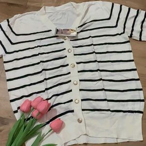 Striped Button-Up Cardigan