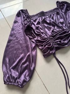 Purple Ruched Square Neck Top