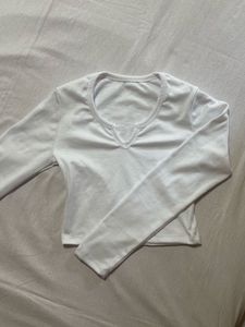White Long Sleeve Henley Top