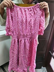 Pink Polka Dot Off-Shoulder Dress