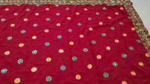 Embellished Red Velvet Saree
