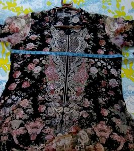 Black Pakistani embroidered patch work Kurt Set