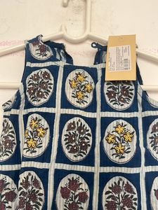Blue Block Print Kurta with Tassels