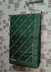Elegant Green Saree with White Print