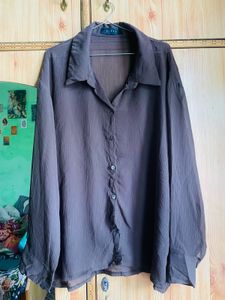 Sheer Brown Button-Up Shirt