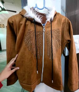 Brown Embellished Hoodie