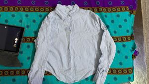Blue Cropped Striped Button-Up Shirt