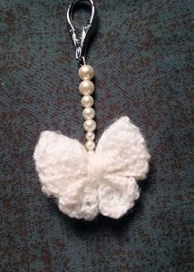 White Crochet Bow pearl bag charms