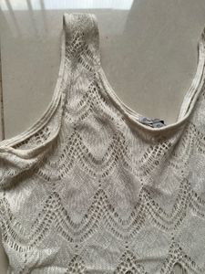 Cream Crochet Fringe Tank Top