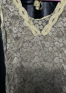 Sheer Lace Top with Cream Trim