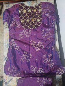 Stunning Purple Kurta Set with Gold Embellishments
