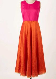 Pink &amp; Orange Embroidered Ethnic Gown