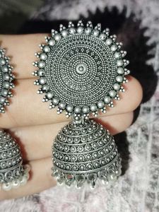 Stunning Oxidized Silver Jhumka Earrings