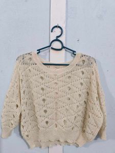 Cream Crochet Knit Sweater