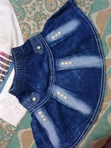 Cute Denim Skirt &amp; White Top Set