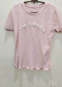 Pink Ribbed T-Shirt with "I'm Aware That I Am Rare