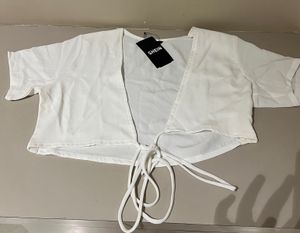 White Cropped Tie-Up Top