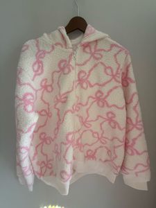 Cozy Pink Bow Zip-Up Hoodie