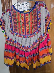 Vibrant Printed Peplum Top with Tassels