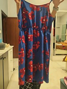 Blue Floral Spaghetti Strap Dress