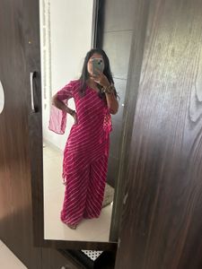 Pink Leheriya One shoulder Kurta Set