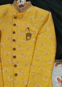 Yellow Printed Nehru Jacket for Men