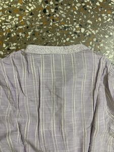 Light Purple Striped Kurta with Lace Detail