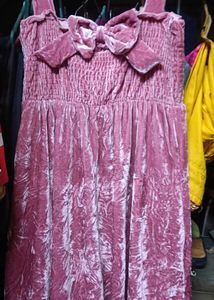 Cute bow Pink Velvet Mini Dress