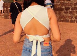 Urbanic White Backless Crop Top with Tie-Back