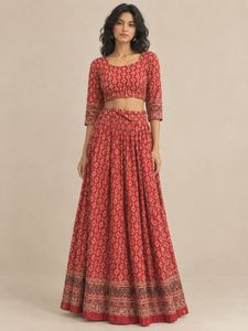 Vibrant Red Lehenga Choli Set with Dupatta