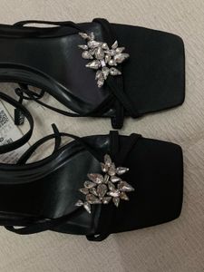 Zara Embellished Black Heeled Sandals