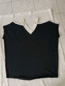 Black &amp; White Cold Shoulder Top