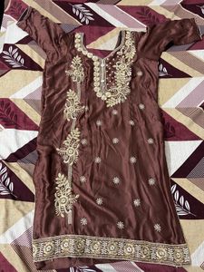 Elegant Chocolate Brown Silk-Blend Suit Set | Intr