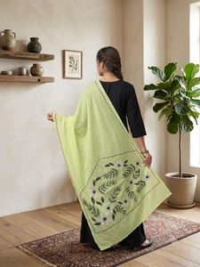 Black Suit Set With Green Floral Dupatta