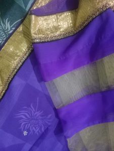 Modern Broad Striped Purple Saree