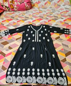 Black Kurta with White Embroidery