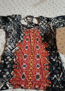 Black and white Batik pattern cotton kurta set