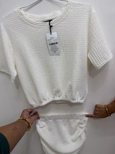 Shein White Textured Cropped Top&amp;tunic