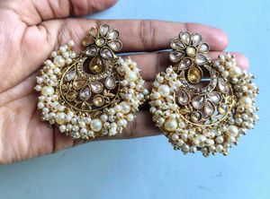 Exquisite Pearl & Stone Jhumka Earrings