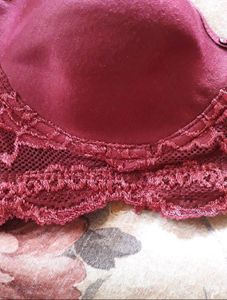 maroon cotton non padded lace bra 32