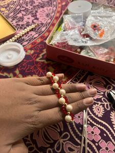 Handmade white - red Beaded Bracele