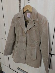 Stylish Taupe Suede Blazer Jacket